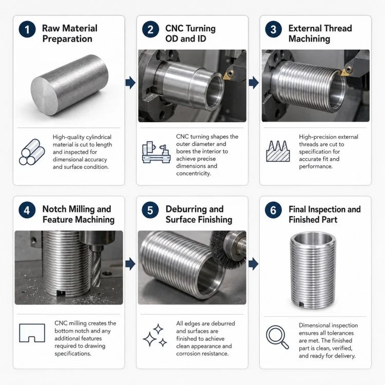 Precision CNC Machined External Threaded Sleeve